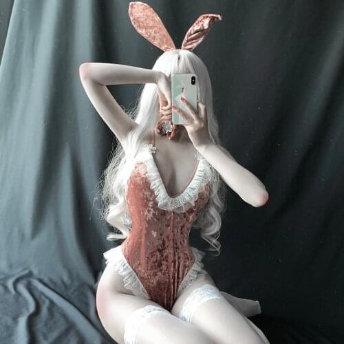 Cute Anime Bunny Girl Cosplay Costume Halloween Uniform Women Velvet Sexy Jumpsuit Erotic Roleplay Kawaii Lingerie for Couple
