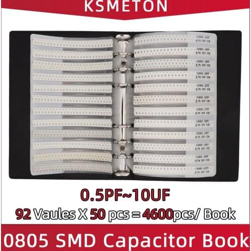 0805 SMD Capacitor Sample Book 92valuesX50pcs=4600pcs 0.5PF~10UF Capacitor Assortment Kit Pack