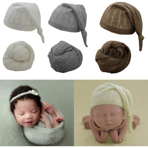 1-2 Pcs Baby Receiving Blanket Beanie Cap Set Infants Sleeping Swaddle Wrap Turban Hat Newborn Photography Props Accessories