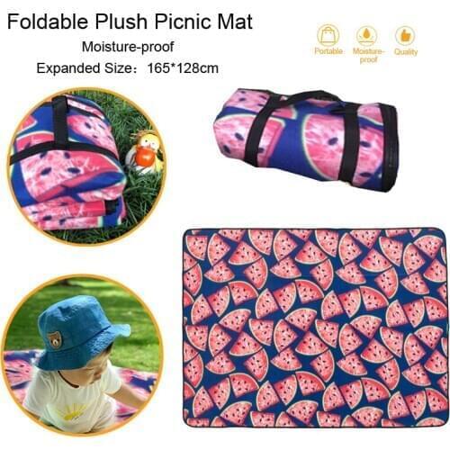 165*128cm Large Plush Picnic Mat Foldable Yoga Mat Outdoor Camping Mattress Beach Blanket Sleeping Pad Moisture Proof &Portable