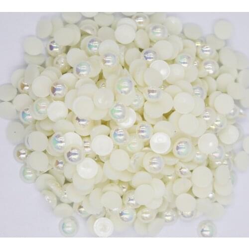 2mm,4mm,5mm,6mm,8mm,10mm,12mm Jelly Pearl White AB beige AB Flat back ABS round Half Pearl beads, imitation plastic half pearl