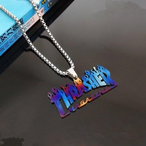 2021 Fashion Street Hip-Hop Rock Jewerly Men Women Stainless Steel Choker Quenched Letter Magazine Flame Pendant Necklace DIY