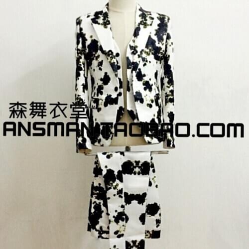 2021 Mens New Suits Slim Blazer Fashion Personality Ink Flower Suit Plus Size Male Singer Costumes Stage Men Slim Dress