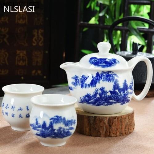 3pcs\lot blue and white porcelain tea set home anti-scalding double cup Tea set tea bowl travel portable tea set WSHYUFEI