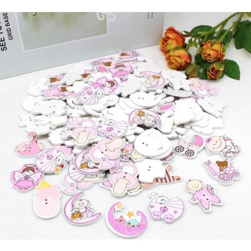 40PCs Random mix baby series Wooden Buttons For Clothes Needlework Scrapbooking Crafts Diy Sewing Accessories Wood Decoration