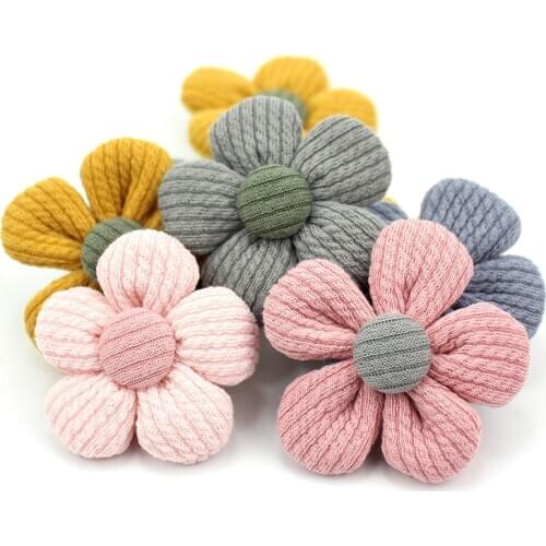 5Pcs 5.5cm Handmade Flowers Padded Appliques For Crafts Babys DIY Headwear Hairpin Deco Ornament Accessories Wholesale