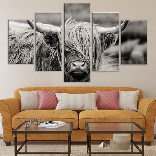 5 pieces Scottish Highland Catt Cow Yak Animal Poster Wall Art Canvas Paintings Prints Pictures on for Living Room Home Decor
