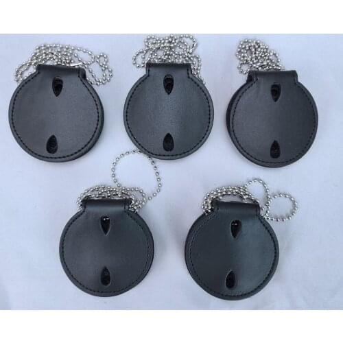 5PCS Us Police Badge Round Holder Leather Belt Clip BLACK Us Badge Holder Chains Pendant SIZE: 7 CM