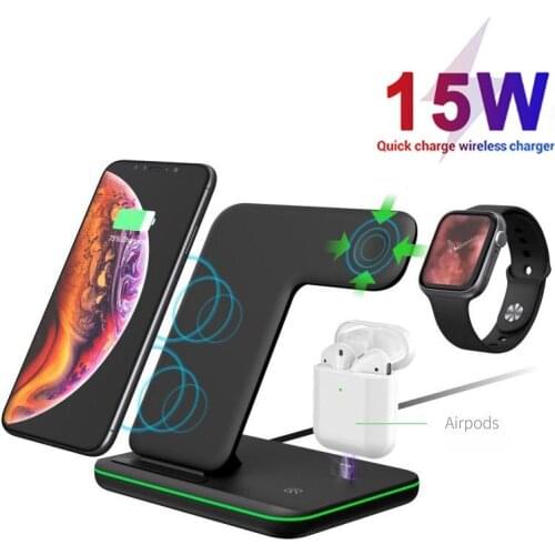 3 In 1 15W Wireless Charger Stand For iPhone 11 XR X 8 Apple Watch Fast Charging Dock Station for Airpods Pro iWatch