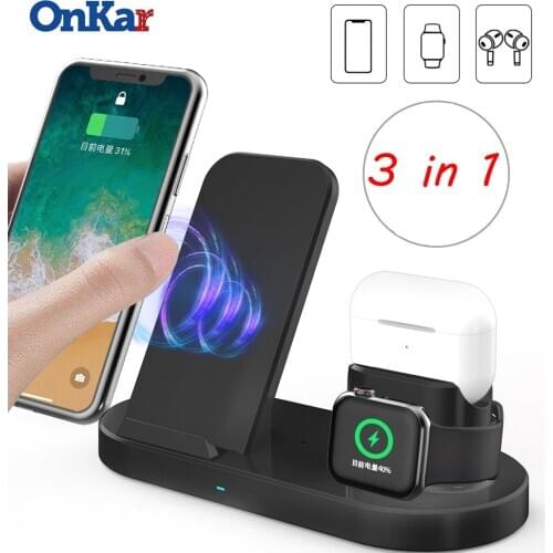 3 in 1 Wireless Charger Phone Holder Magnetic for Apple Watch QI Charging Home for iPhone Huawei Xiaomi Airpods Pro 3 Earphones