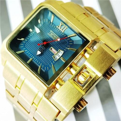 TEMEITE New Model Mens Quartz Watches Luxury Golden Clock Date Stainless Steel Strap Watch For Men Military Oversize Wristwatch