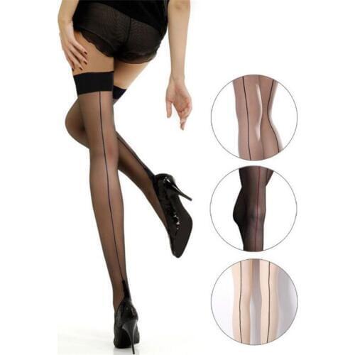Back Seam Vertical Line Stockings Wide Side Thin Nylon Stockings Lace Stocking Sexy Thigh High Socks Over the Knee Sock Elegant