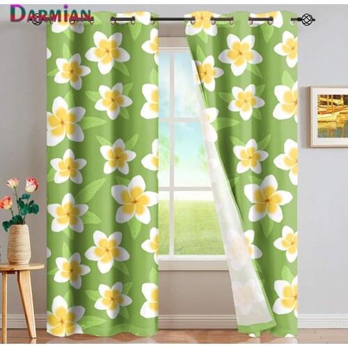 DARMIAN Fsahion Green and Plumeria Fabric Print Home Bedroom Decoration Blackout Grommet Curtain Thermal Insulated Window Drape