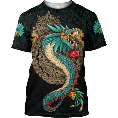 Aztec Maya Quetzalcoatl God 3D Summer Tshirt Men/Women Ropa Casual Streetwear O-neck Tee Shirt Homme Oversized Harajuku Tops