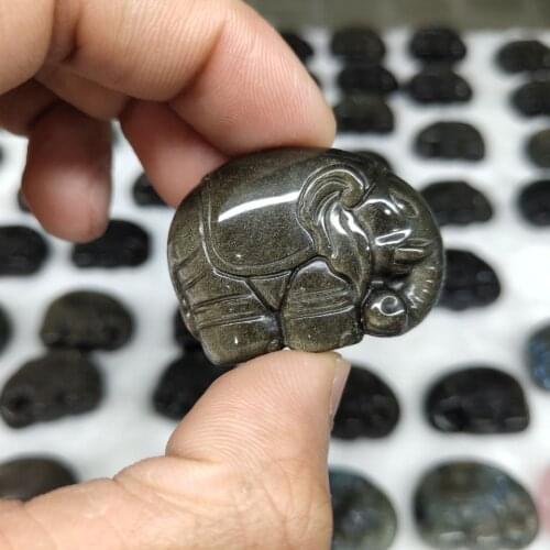 Beautiful Natural Gold Obsidian Carved Handmade Cute Elephant