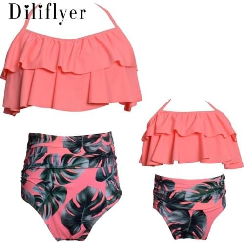 High Waist Ruffled Bikini Set 2021 Sexy Ruffled Bikini Swimsuit Ladies Two-Piece Swimwear Floral Beachwear Ladies Swimsuit