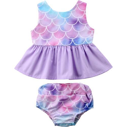 Citgeett Summer Toddler Baby Kids Girls Mermaid Colourful Dress Tops Shorts Outfits Summer Cute Set