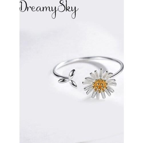 Hot Sale Charming Romantic Daisy Flower Rings for Women Men Jewelry Adjustable Size Rings Christmas Gift Dropship 2021