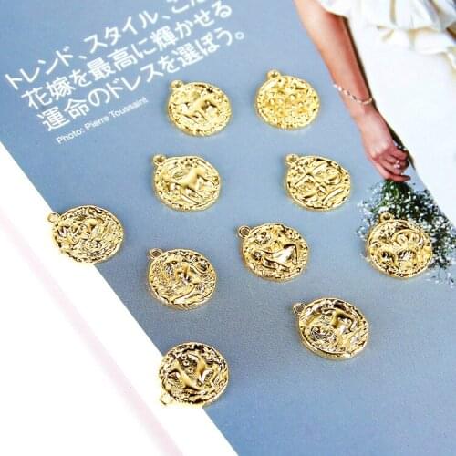 Copper plated real gold 18K retro 12 constellation bracelet necklace pendant DIY handmade jewelry earrings accessories material