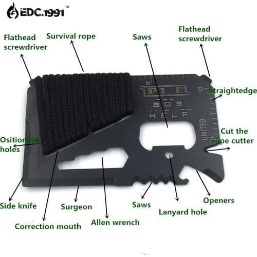 14 in 1 Credit Card Mini Wallet SOS Survival Knife Stainless Steel Multi Functional Outdoor Camping Ninja Rescue Pocket Tool