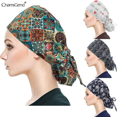 Cartoon Printing Pet Shop Work Hats Lab Dustproof Hats Elastic Scrubs Caps Tooth Beauty Store Scrubs Caps With Sweat-absorbent