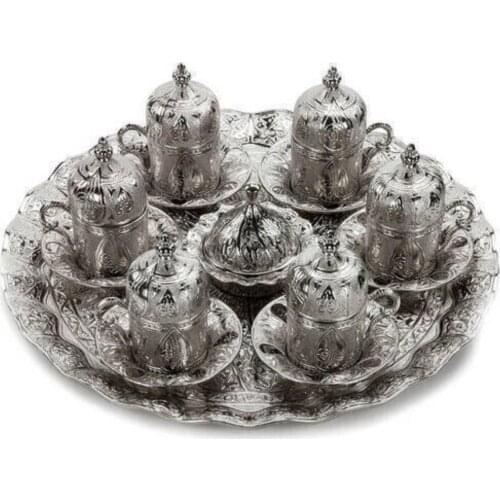 Ottoman Patterned Gold Coffee Cup Set for 2 and 6 person, Turkish Arab Greek Coffee, Gold Colored Porcellain 90 ml Gift