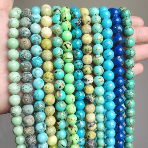 Natural Turquoises Howlite Stone Sediment Jaspers Round Loose DIY Beads for Jewelry Making Christmas Gift Bracelets 15'' 4-12mm