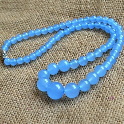 Natural 6-14mm Blue Jade Round Gemstone Beads Necklace 18'' AAA