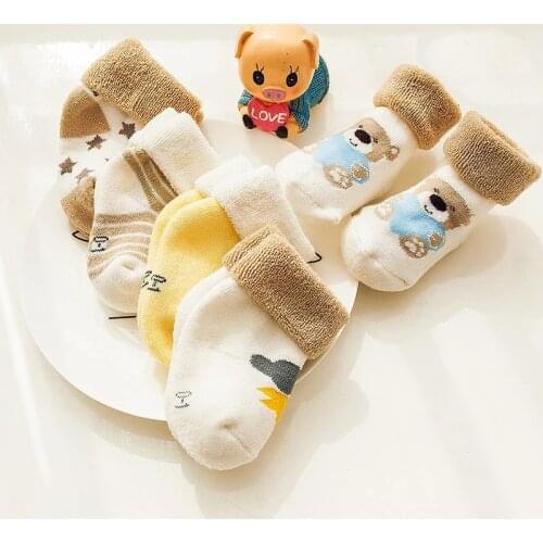 5Pair/Lot Baby Socks Warm Autumn Winter Kids Girl Boy Short Socks Thick Soft Cartoon Dot Printed Children Toddler Socks