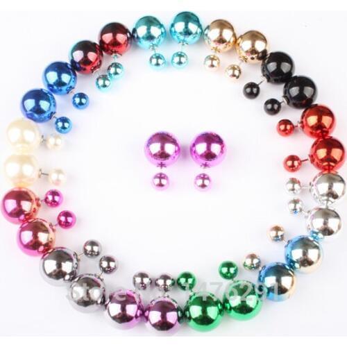 New Fashion Paragraph Hot Selling Earrings 2015 Double Side Shining Pearl Earrings Imitation Pearls Earrings 1 Pair