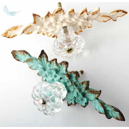 2pcs European Retro Blue White Color Flower Sample Design Handle For Wardrobe Showcase Window Drawer Desk Home Office Hotel Knob