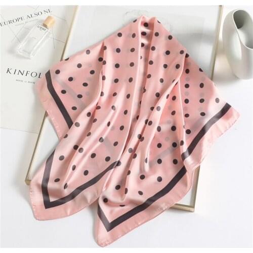 Solid Silk Square Scarf Women Polka Dot Fashion Neckerchief Hairband Bag Shawl Wrap Headscaves Satin Bandana Beach Foulard 2021