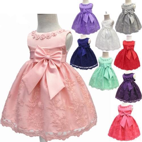 Nicoevaropa Toddler Girls Christening Dresses Children Sleeveless Baptism Ball Gown with Big Bow Baby Kid Birthday Dress Vestido