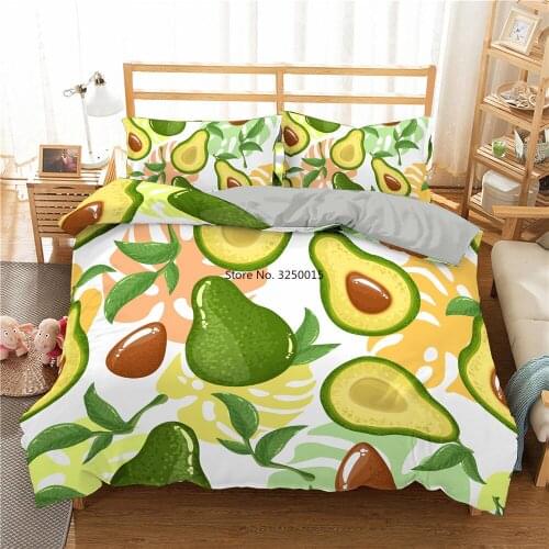 Cartoon Beddding Set Avocado Green Fruit Style Bed Duvet Cover Set and Pillowcases Bed Set Single Queen Twin Full Size