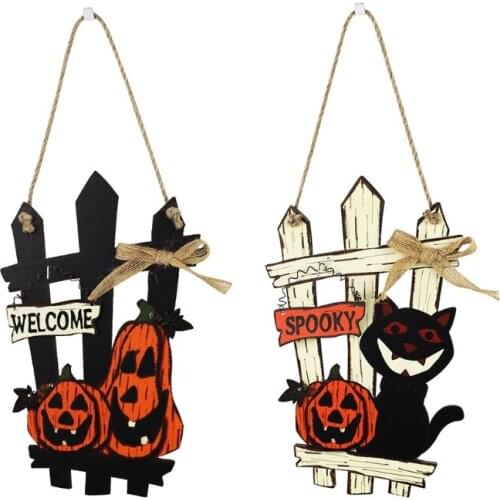 Ghost Pattern Festival Greeting Card Garland Halloween Door Hanging Sign Wooden Pumpkin Cat Door Hanger Home Wall Decoration