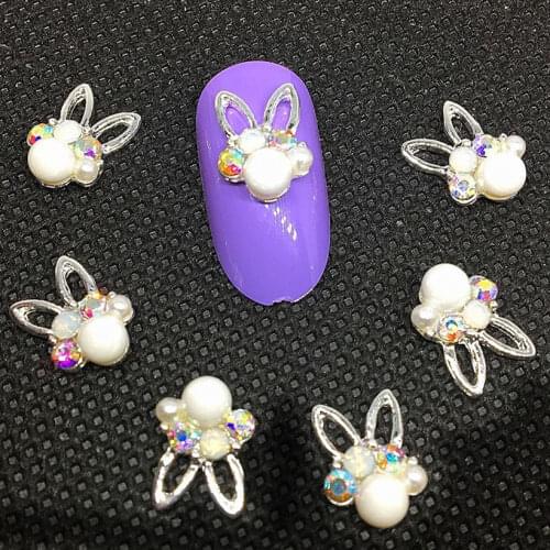 Mixed Pearl Rabbits Nail Art Rhinestones 3d Nailart Decorations Kawaii Opal Charms Decors White Supplies AB Crystals Ornaments