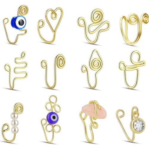 Adjustable African Fake Nose Rings Non piercing for Women African Nose Cuffs Ear Cuff Handmade Nose Wire