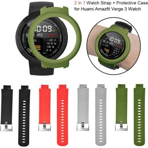 2 in 1 for Huami Amazfit Verge Strap Silicone Watch Band+Protective PC Wacth Case Cover Shell Frame Protector for Amazfit Verge