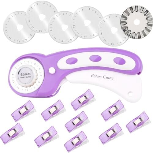 LMDZ 45mm Leather Cutting Tools Rotary Cutter with 6 Replacement Blades Sewing Clips , Craft Cutter DIY Tool Kit