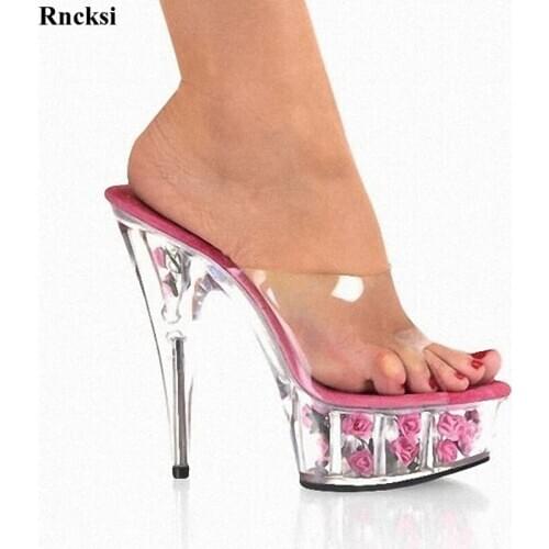 Rncksi New Crystal Rose The Bride Wedding Shoes Performance Slippers 15 High-Heeled 6 Inch Party Special Stripper Shoes