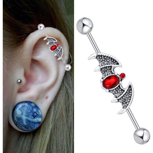 14G 38mm Long Ear Bar Industrial Barbells Ear Cartilage Piercing Barbell Bat Earrings Body Jewelry Tragus Caritlage