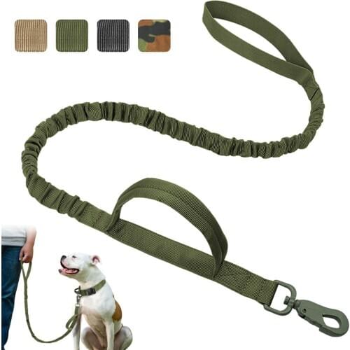 Tactical Dog Leash Military Dog Training Leashes 2 Handle Pet Bungee Leash Elastic Pet Leads Rope for Medium Large Dogs