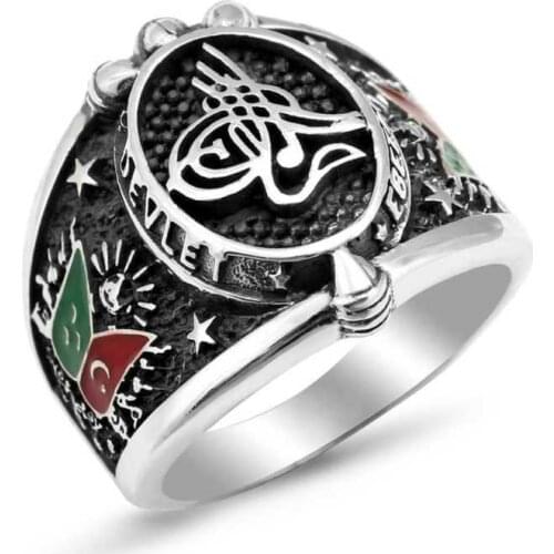 Tevuli 925 Sterling Silver Tuğralı State Ebed Bout Male Ring