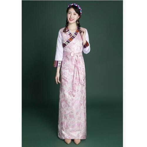 Traditional Tibetan dress Chinese folk dress Long sleeve Spring Women Gown