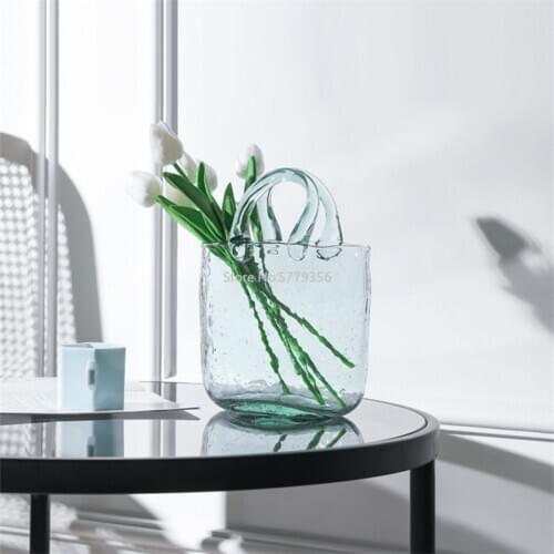 Creative Bubble Shopping Basket Bag Glass Vase Flower Living Room Desktop Vase European Style Home Decoration Accessories Gift
