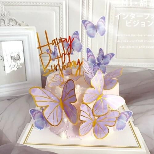 Butterfly Cake Toppers Happy Birthday Cake Toppers Handmade Painted Wedding Birthday Party Cake Decoration Party Baking Supplies