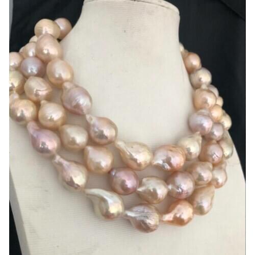 Gorgeous 13-16 mm south sea gold pink baroque pearl necklace 48inch