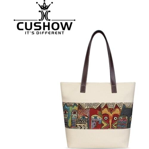 Embroidery Zhaocai cat large capacity canvas bag versatile womens bag light shoulder bag