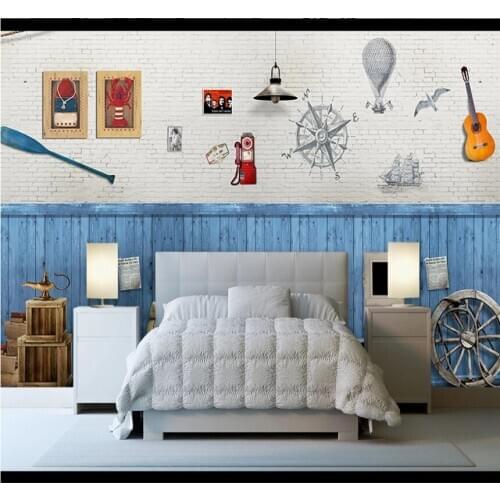 Xuesu Blue wood Mediterranean background wall painting custom wallpaper 8D waterproof wall cloth