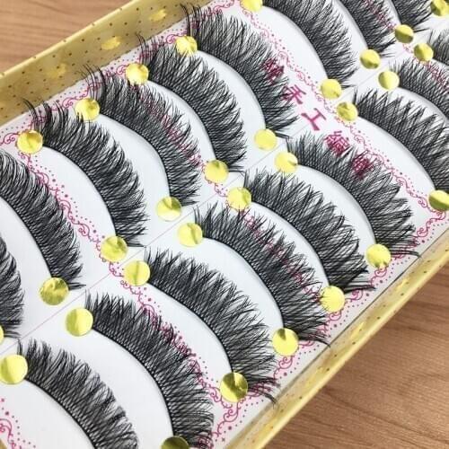 YOKPN Japanese Handmade Cotton Thread False Eyelashes Soft Bushy Cross Eyelash Eyelid Fiber Length Simulation Natural Eyelashes